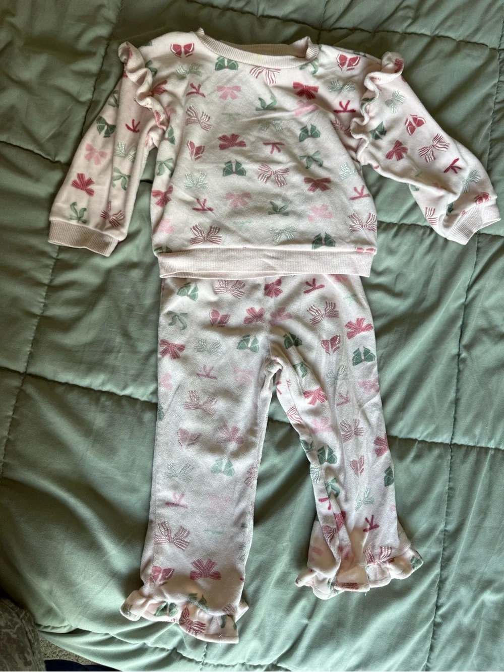 chick pea Pink Floral Ruffle Set with Mint Accents
